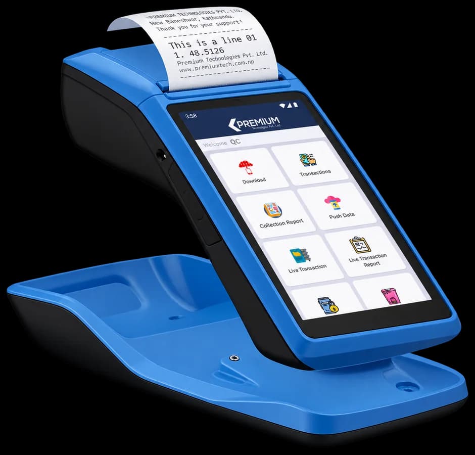Premium Mobile Collector handheld device printing a collection receipt