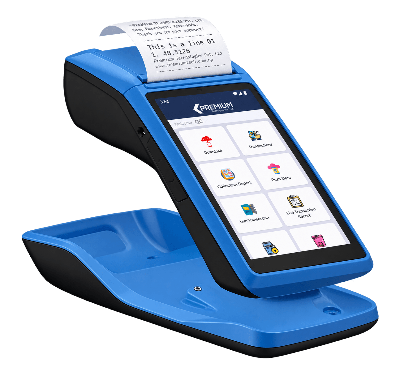 Premium Mobile Collector handheld device printing a collection receipt